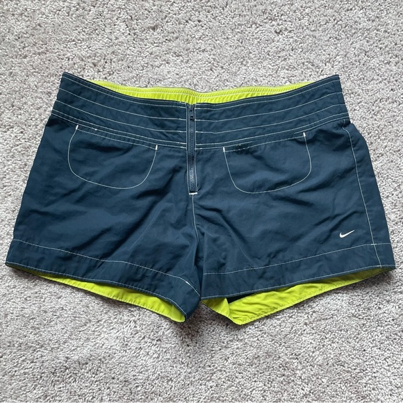 Nike Y2K Swim Surfing Shorts Size L (12-14) Missing a Button Blue & Yellow/Green - Picture 1 of 10